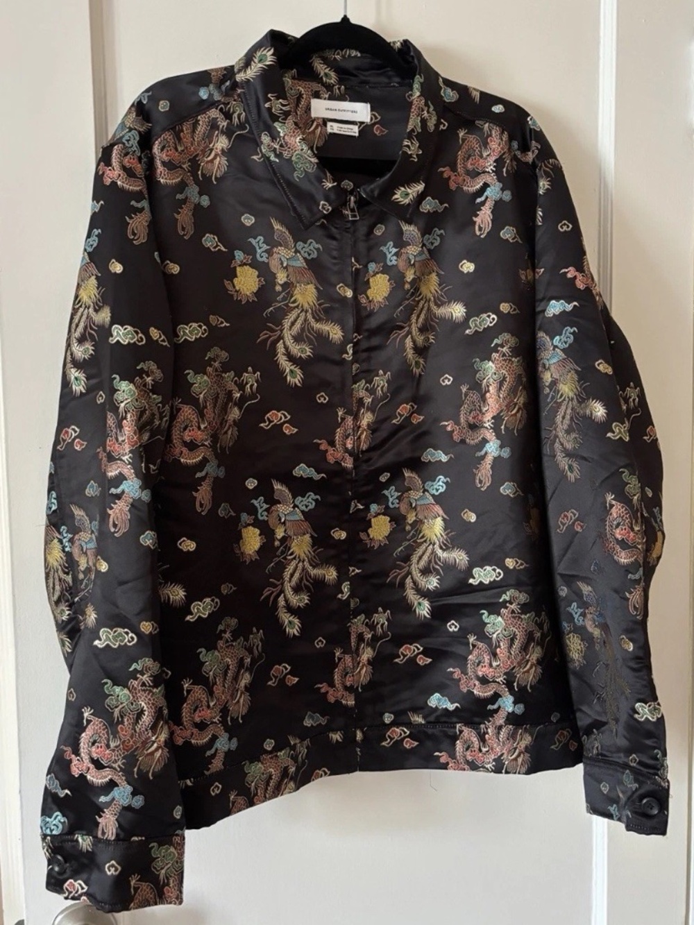 Urban Outfitters Dragon Floral Embroidered Zip Jacket XL Collared Black Men